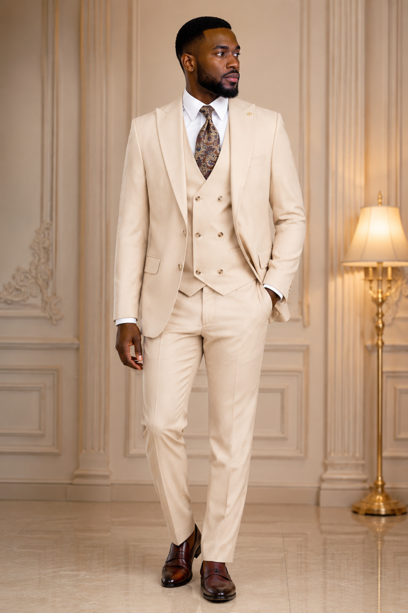 Three-Piece Beige Gentleman Suit