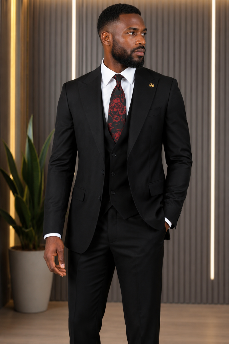 Three-Piece Black Complete Mario Lorenso Gentleman Suit